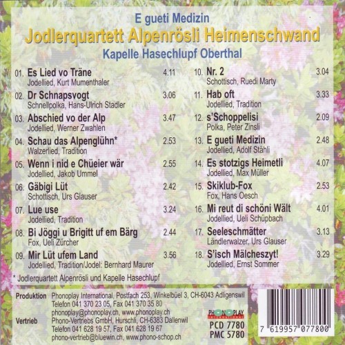 CD E gueti Medizin - Jodlerquartett Alpenrösli Heimenschwand