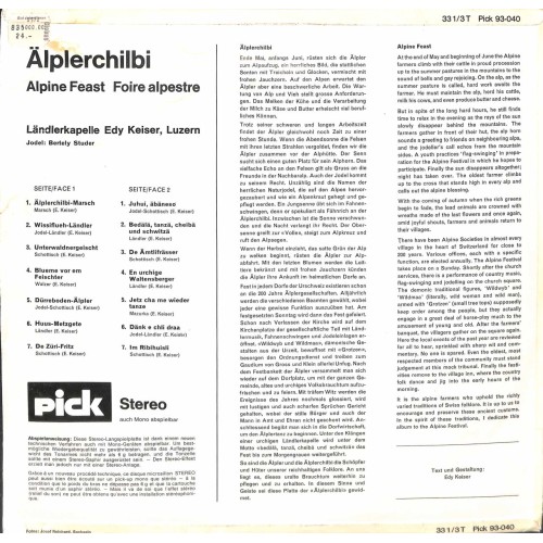 CD LK Edy Keiser Luzern - Jodel Berteli Studer - Älplerchilbi - 1969