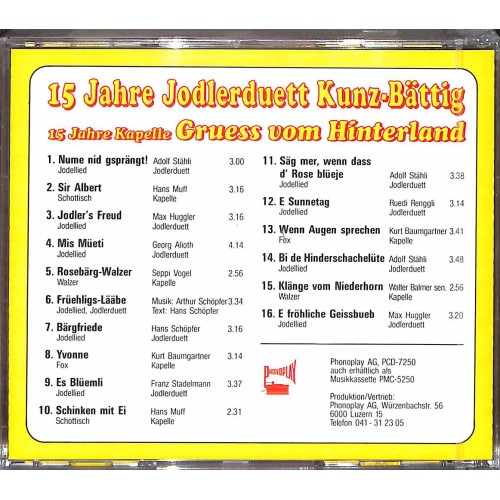 CD 15 Jahre Jodlerduett Kunz-Bättig - Gruess vom Hinterland