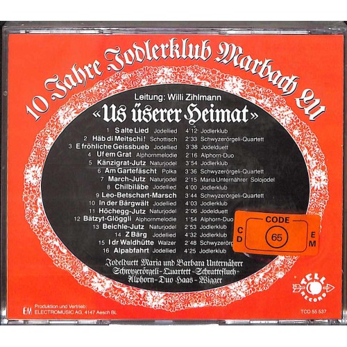 CD 10 Jahre Jodlerklub Marbach LU - Us üserer Heimat