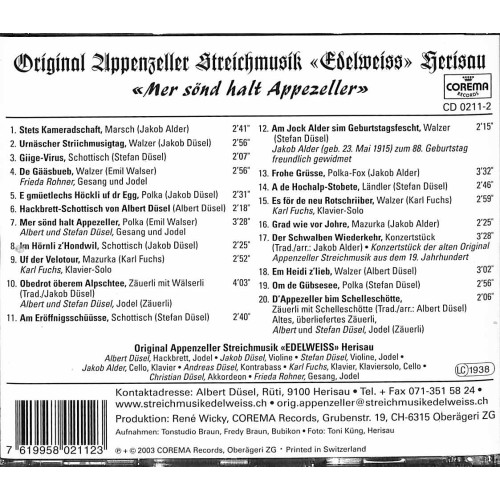 Occ. CD Mer sönd halt Appezeller Original Appenzeller Streichmusik / Edelweiss
