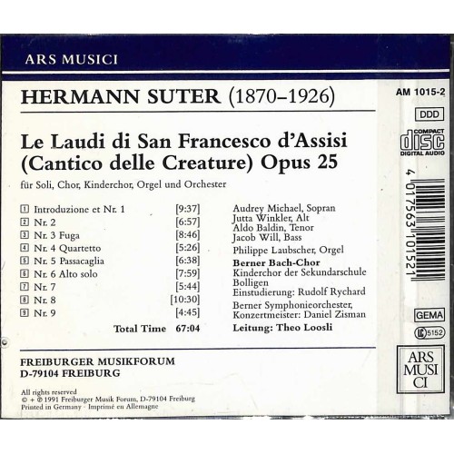 CD Hermann Suter - Le Laudi di San Francesco d'Assisi - Berner Chor und Orchester