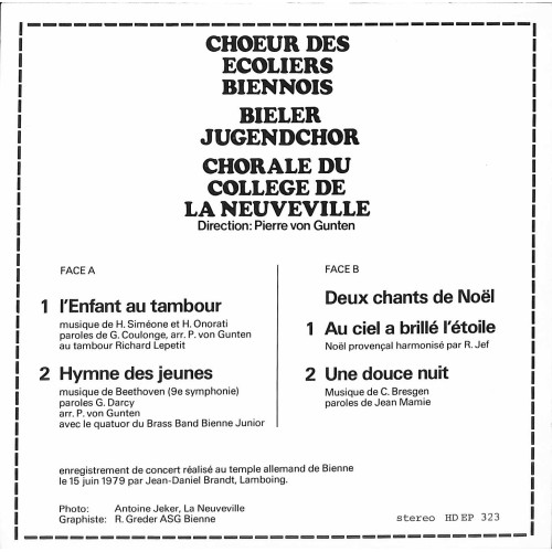 Occ. EP Vinyl: Bieler Jugendchor Choeur des écoliers Biennois Chorale La Neuveville