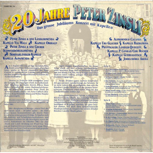 CD-Kopie von Vinyl: 20 Jahre Peter Zinsli - Konzert mit 14 Kapellen - 1979