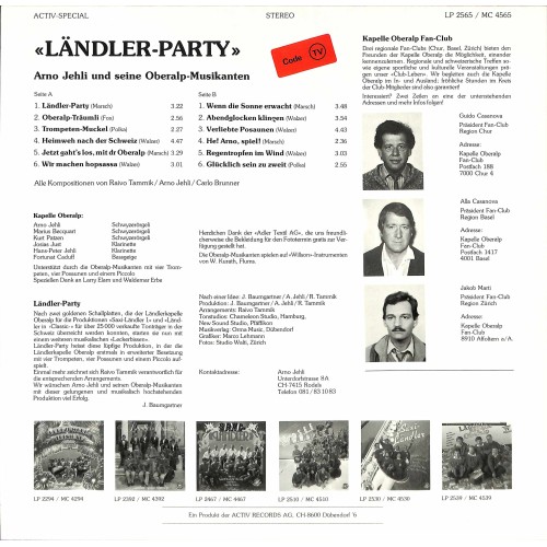 CD-Kopie von Vinyl: Arno Jehli und seine Oberalp-Musikanten - Ländler-Party - 1986