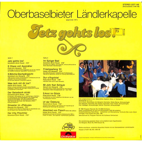 CD-Kopie von Vinyl: Oberbaselbieter-Ländlerkapelle - Jetz gohts los - 1982