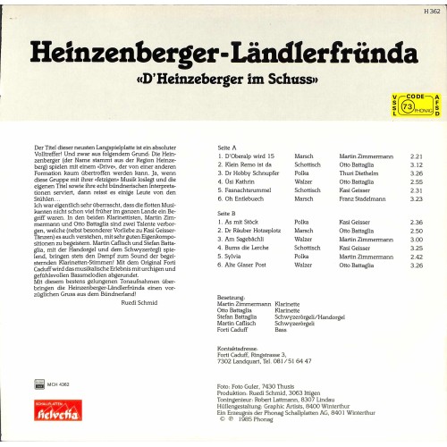 CD-Kopie von Vinyl: Heinzenberger-Ländlerfründa - D'Heinzeberger im Schuss - 1985