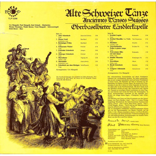 CD-Kopie von Vinyl: Oberbaselbieter-Ländlerkapelle - Alte Schweizer Tänze