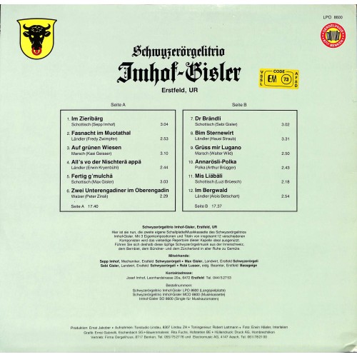 CD-Kopie von Vinyl: ST Imhof-Gisler Erstfeld, UR - 1985