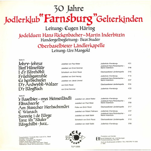 CD-Kopie von Vinyl: 30 Jahre Jodlerklub Farnsburg Gelterkinden - 1983
