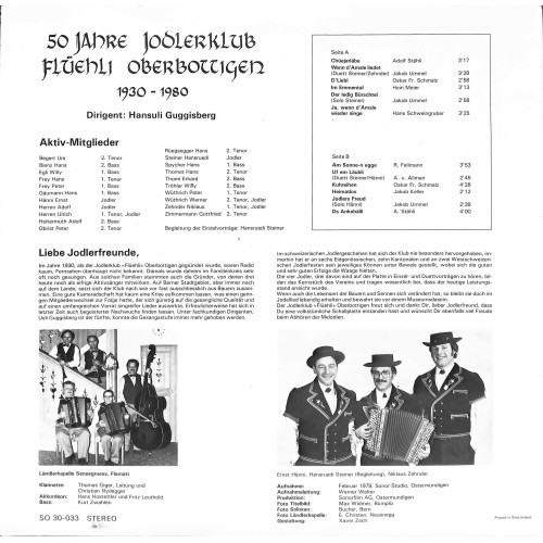CD-Kopie von Vinyl: 50 Jahre Jodlerklub Füehli Oberbottigen - 1980