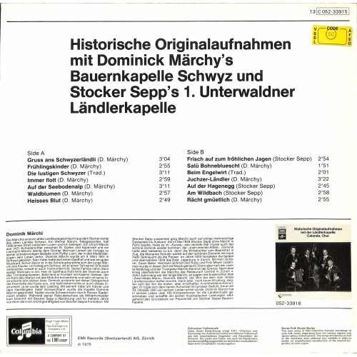 CD-Kopie von Vinyl: Dominick Märchy's Bauernkapelle Schwyz - 1975