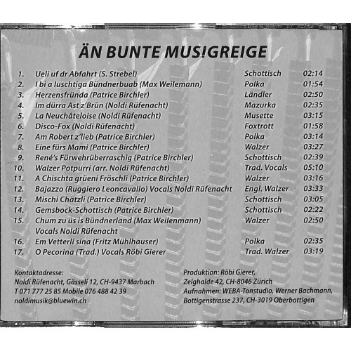 Occ. CD Än bunte Musigreige - Noldi Rüfenacht, Patrice Birchler, Fritz Mühlhauser, Röbi Gierer