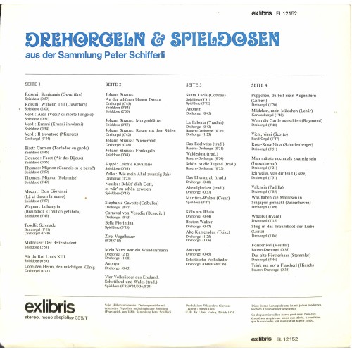 Occ.-LP Vinyl: Drehorgeln & Spieldosen aus der Sammlung von Peter Schifferli - 2LPs 1974