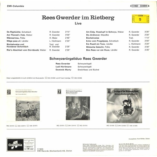 CD-Kopie von Vinyl: Rees Gwerder im Rietberg - Live - 1973