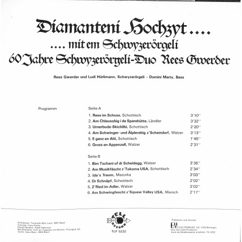CD-Kopie von Vinyl: Diamenteni Hochzyt - 60 Jahre SD Rees Gwerder 
