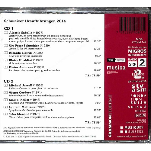 CD Grammont Sélection 8 - Schweizer Uraufführungen 2014 - 2CD