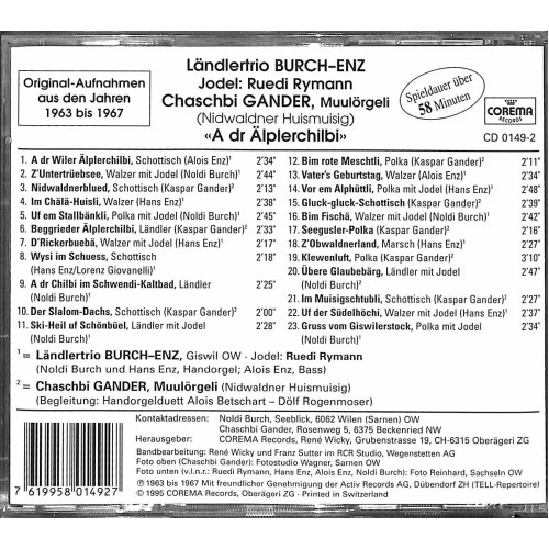 CD-Kopie:  a dr Älplerchilbi - Ländlertrio Burch-Enz, Ruedi Rymann, Ch. Gander