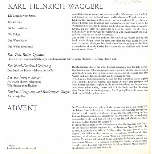 CD-Kopie von Vinyl: Karl Heinrich Waggerl - Advent - 1971