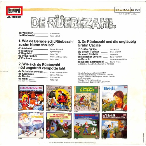 CD-Kopie von Vinyl: De Rübezahl - Schwiizerdütsch mit Ursula Schäppi, Walter Andreas Müller, Toni Vescoli u.a.