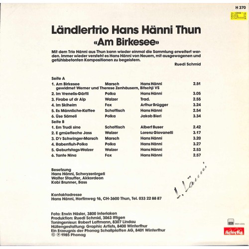 Ländlertrio Hans Hänni Thun - Am Birkesee - 1985