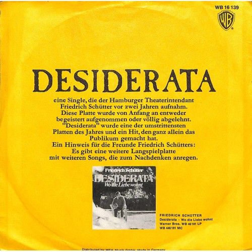 Occ. Single Vinyl: Desiderata - Friedrich Schütter