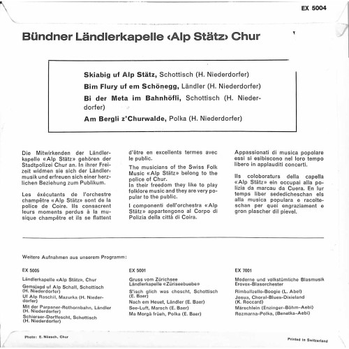 Occ. EP Vinyl: Bündner Ländlerkapelle Alp Stätz - Alp Stätz I