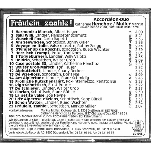 Occ. CD Accordéon-Duo Henchoz / Müller - Fräulein, zaahle!