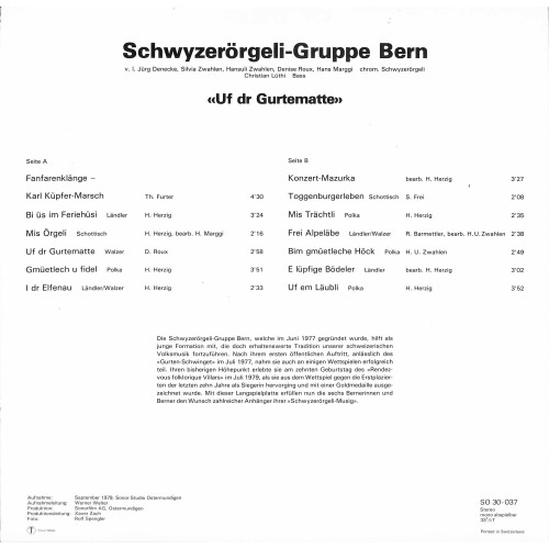 CD-Kopie von Vinyl: Schwyzerörgeli-Gruppe Bern - Uf dr Gurtematte