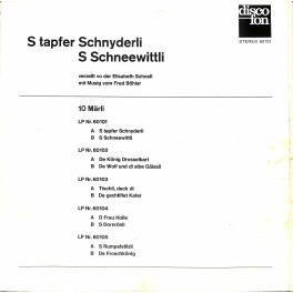 CD-Kopie von Vinyl: S tapfere Schnyerli - S Schneewittli - Elisabeth Schnell CD-Kopie von Vinyl: S tapfere Schnyerli - S Schneewittli - Elisabeth Schnell