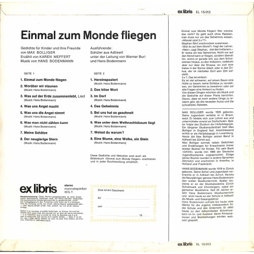 LP + CD:  Karen Meffert mit Schüler aus Adliswil - Einmal zum Monde fliegen