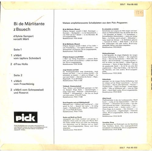 CD-Kopie von Vinyl: Sylvia Sempert verzellt: Bi de Märlitante z Bsuech 