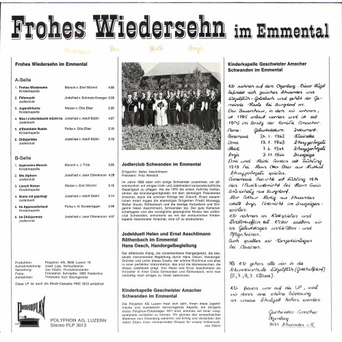 CD-Kopie von Vinyl: Frohes Wiedersehn im Emmental - Geschw. Amacher u.a.