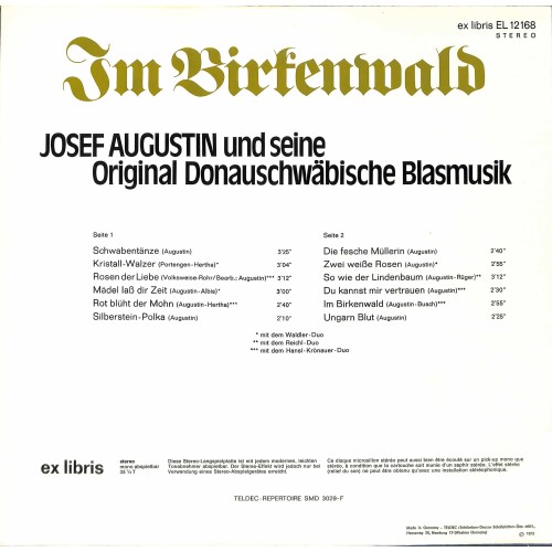 LP + CD: Josef Augustin und seine Original Donauschwäbische Blasmusik - Im Birkenwald - 1973