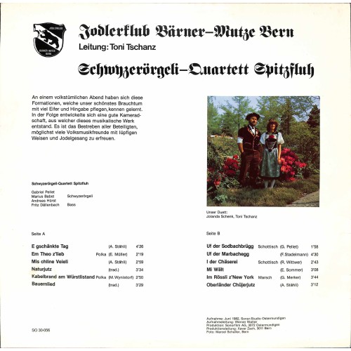 CD-Kopie von Vinyl: Jodlerklub Bärner-Mutze Bern, Ltg Toni Tschanz - SQ Spitzfluh