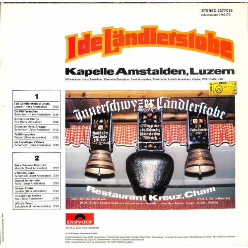 CD-Kopie von Vinyl: Kapelle Amstalden Luzern - I de Ländlerstobe - 1976