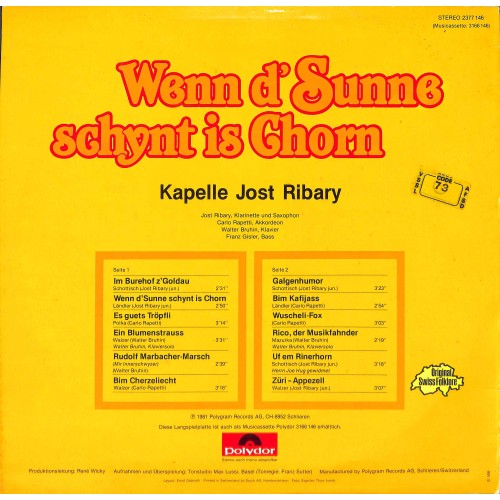 CD-Kopie von Vinyl: Kapelle Jost Ribary - Wenn d'Sunne schynt is Chorn - 1981