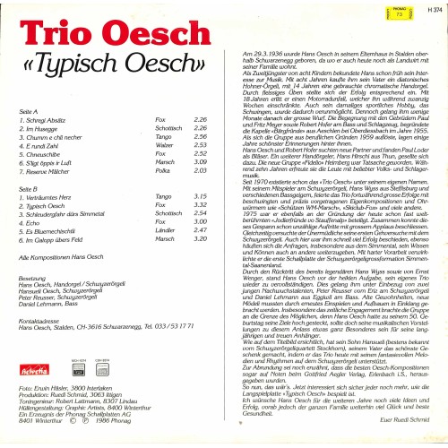 CD-Kopie von Vinyl: Trio Oesch - Typisch Oesch - 1986
