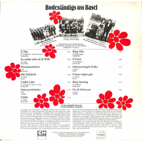 CD-Kopie von Vinyl: Stadtjodler Basel mit Heidi Blum, Zoge am Boge Basel - Bodständigs uss Basel - 1981