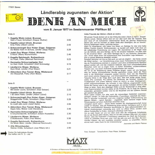 CD-Kopie von Vinyl: Denk an mich im Seedammcenter Pfäffikon SZ - diverse - 1977