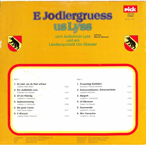 CD-Kopie von Vinyl: Jodlerklub Lyss, LQ Urs Glauser - E Jodlergruess us Lyss - 1978