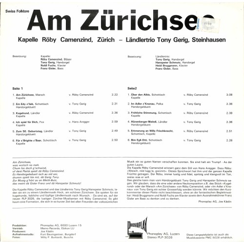 CD-Kopie von Vinyl: Kapelle Röbi Camenzind, LT Tony Gerig - Am Zürichsee