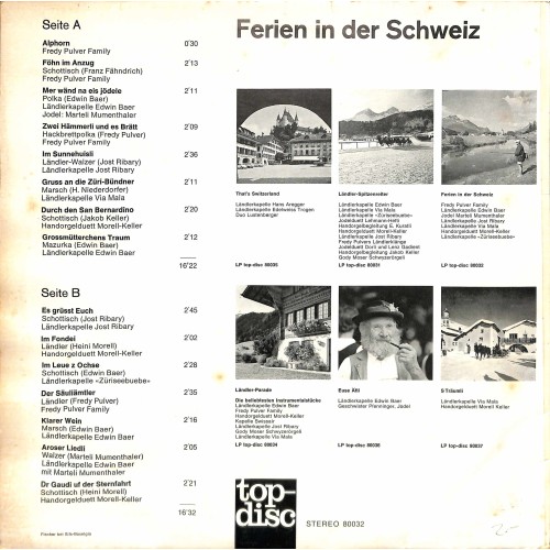 CD-Kopie von Vinyl: Ferien in der Schweiz - Ewin Baer, Via Mala, Jost Ribary u.a.
