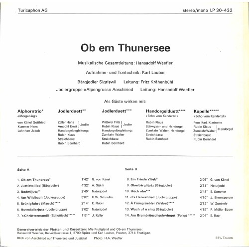 CD-Kopie von Vinyl: Ob em Thunersee - Bärgjodler Sigriswil, Jodlergruppe Alpengruss uva. - diverse