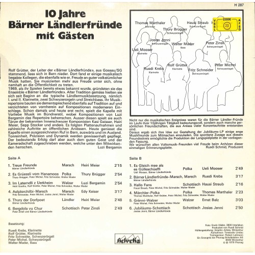 CD-Kopie von Vinyl: 10 Jahre Bärner Ländlerfründe mit Gästen - 1979