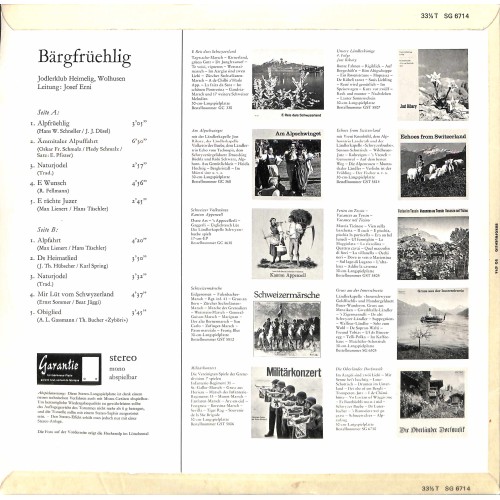 CD-Kopie von Vinyl: Jodlerklub Heimelig Wolhusen Ltg. Josef Erni - Bärgfrüehlig