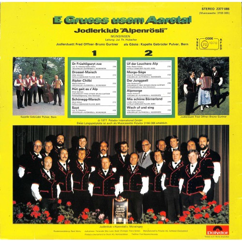 CD-Kopie von Vinyl: Jodlerklub Alpenrösli, Fred Offner-Bruno Gurtner, Gebr. Pulver - E Gruess usem Aaretal