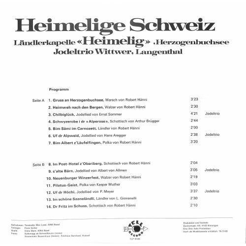 CD-Kopie von Vinyl: LK Heimelig, Jodeltrio Wittwer Langenthal - Heimelige Schweiz