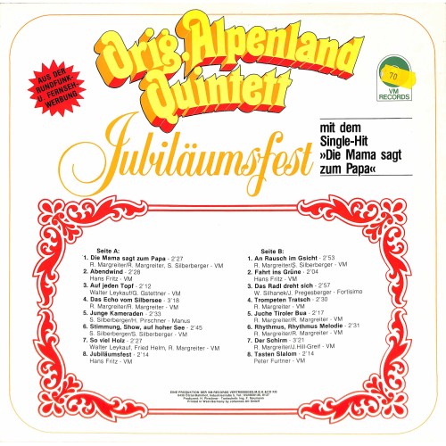 LP + CD: Orig. Alpenland Quintett - Jubiläumsfest (VM)