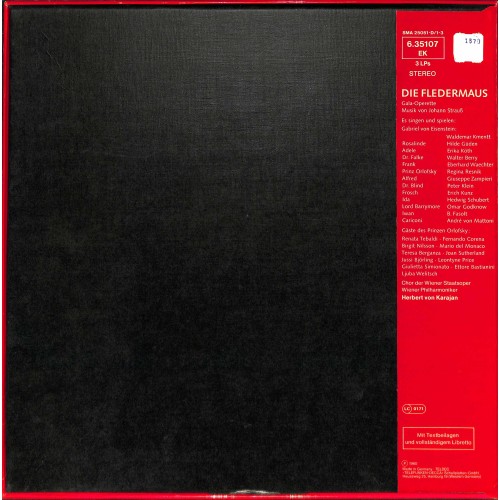 LP + CD: Die Fledermaus Gala-Operette von Johann Strauss - Wiener Philharmoniker mit Herbert von Karajan - 3LP-Box
